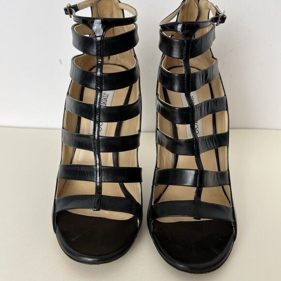 Jimmy Choo Fathom Cage Booties 38 1/2 (US 8 1/2) Black Made In Italy Cage - Picture 3 of 6